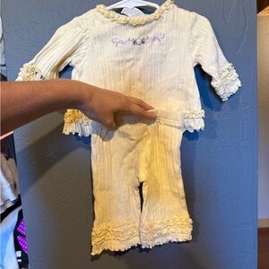 Miniwear Yellow Baby Outfit with Floral Embroidery vintage